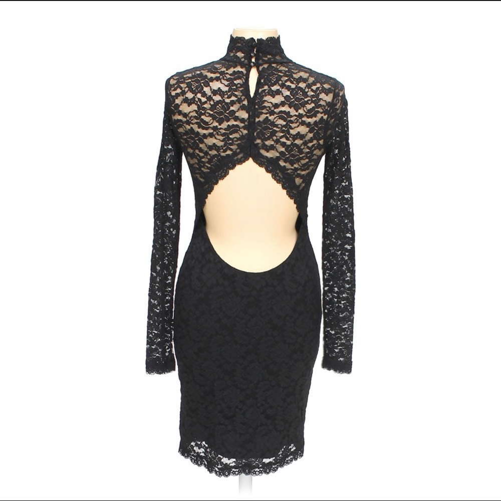 OPEN BACK LACE FIGURE HUGGING SHEER DRESS - Picture 3 of 10